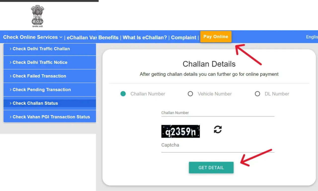 e-Challan Online Payment Screen